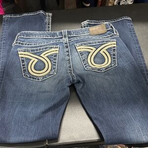 Big Star Women's Boot Cut Jeans - Blue with Tan Stitching size 26 R